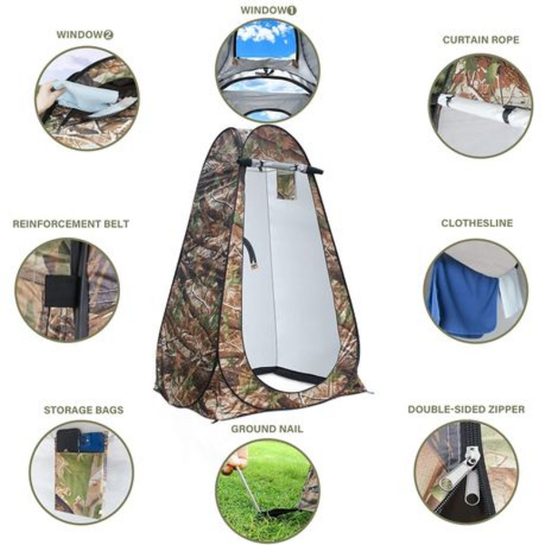 Pop-Up Camping Shower Tent With Toilet & 2 Sun Showers (150 x 150 x 190CM) - Image 4