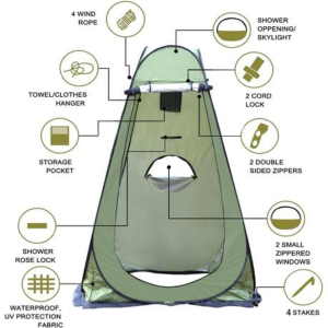 Pop-Up Camping Shower Tent With Toilet & 2 Sun Showers (150 x 150 x 190CM) - Image 7