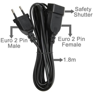 1.8m Extension Cord 2Pin Euro Male to 2Pin Euro Female