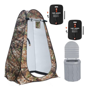 Pop-Up Camping Shower Tent With Toilet & 2 Sun Showers (150 x 150 x 190CM)