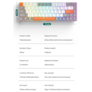 T8 RGB Wired Mechanical Gaming Keyboard Blue Switch - Honey Bee - Image 4