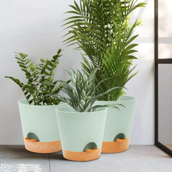 3PCS Self-Watering Planters with Removable Drainage Tray - 25cm, 23cm, 20cm