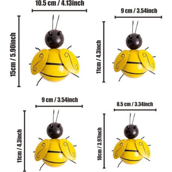 4 Piece Metal Bumble Bee Garden Ornaments