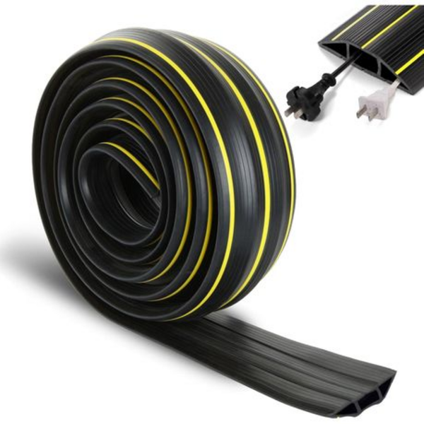 Heavy Duty 3m PVC Cable Floor Cover - 3 Channels with Yellow Safety Lines - Image 2