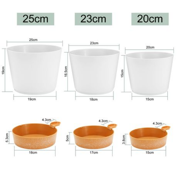 3PCS Self-Watering Planters with Removable Drainage Tray - 25cm, 23cm, 20cm