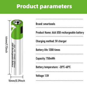 2-Pack SMARTOOOLS AAA USB Rechargeable Lithium Batteries - 750mWh(400mAh) - Image 4