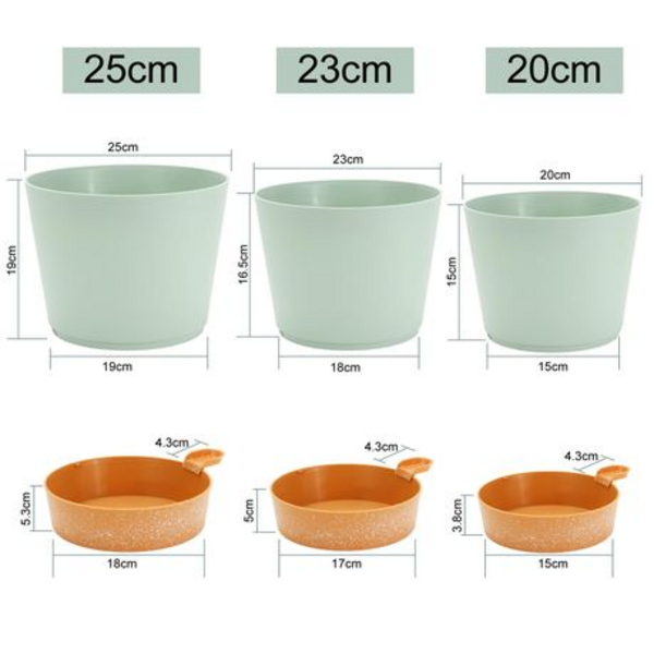 3PCS Self-Watering Planters with Removable Drainage Tray - 25cm, 23cm, 20cm