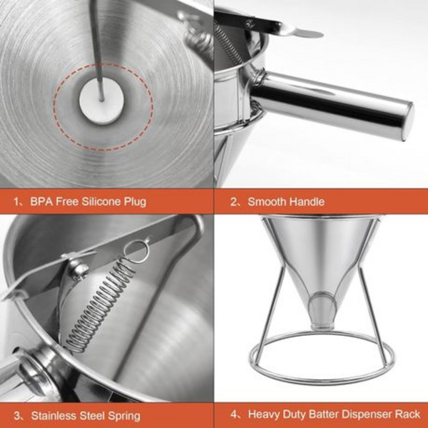 Stainless Steel Batter Dispenser (1200ml/40oz) with Stand & 4 Nozzles