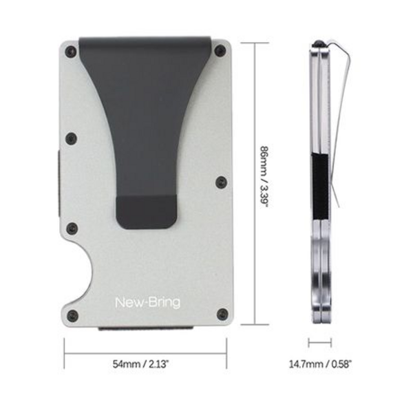 New-Bring Aluminium Minimalist Card Holder & Money Clip RFID Blocking