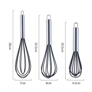 3 Piece Stainless Steel and Silicone Whisk Set - Black - Image 4
