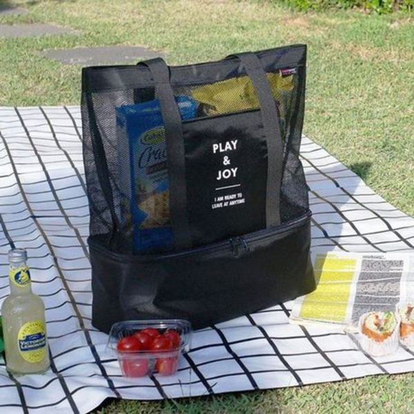 Mesh Beach Bag with Detachable Insulated Cooler