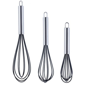 3 Piece Stainless Steel and Silicone Whisk Set - Black