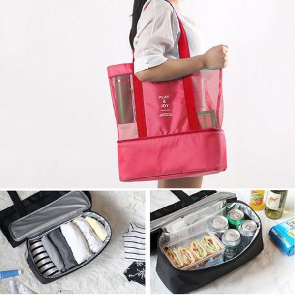 Mesh Beach Bag with Detachable Insulated Cooler
