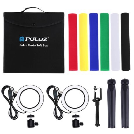 PULUZ 30cm Foldable Photo Box Kit with 2 Ring LED Lights.