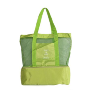 Mesh Beach Bag with Detachable Insulated Cooler - Green - Image 1