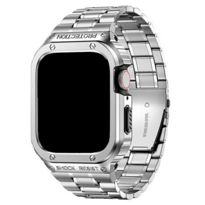 LOBO Stainless Steel Strap with Integrated Case for Apple Watch 45/44mm - Silver - Image 1