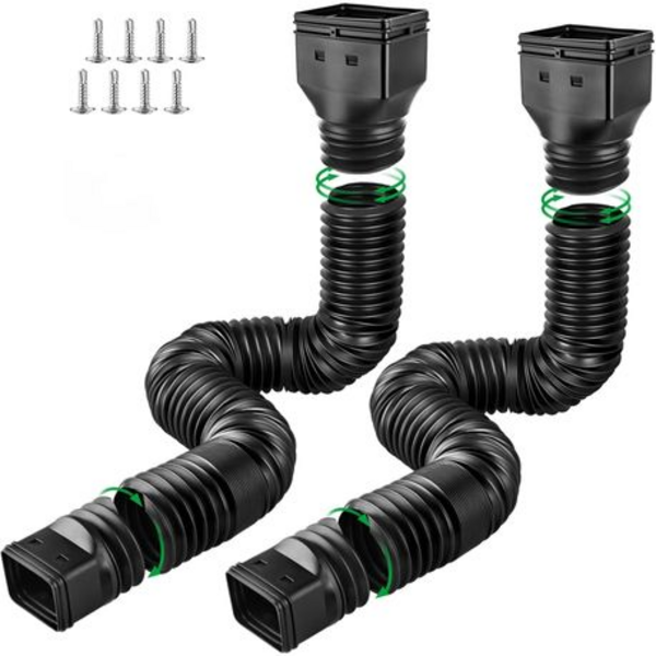 2 Pack Gutter Downspout Extensions (Black) with Screws