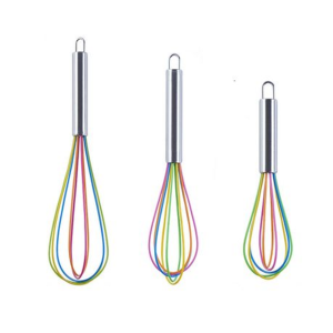 3 Piece Stainless Steel and Silicone Whisk Set - Rainbow