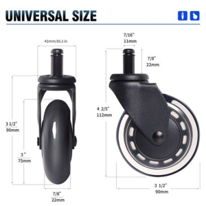 2 Sets - Office Chair Castor Wheels with Integrated Metal Bearing Cover - Image 1
