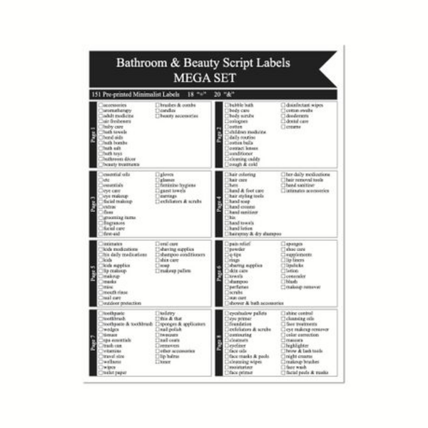 189 Piece Bathroom & Beauty Adhesive Label Set