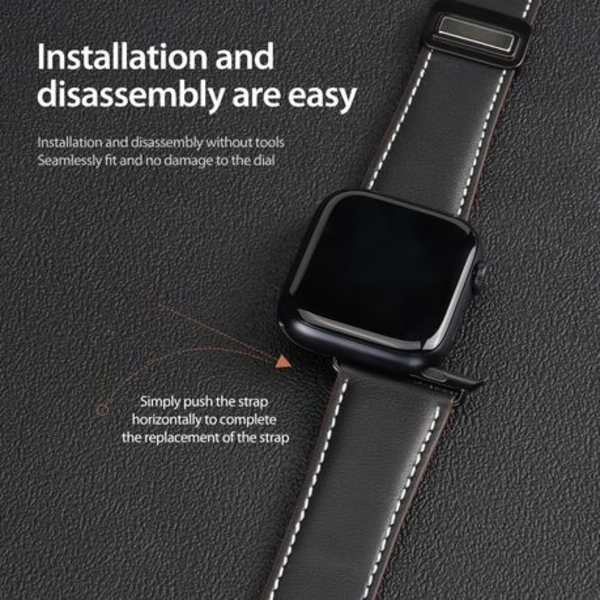 Dux Ducis Genuine Leather Strap compatible with Apple Watch 38/40/41mm - Black