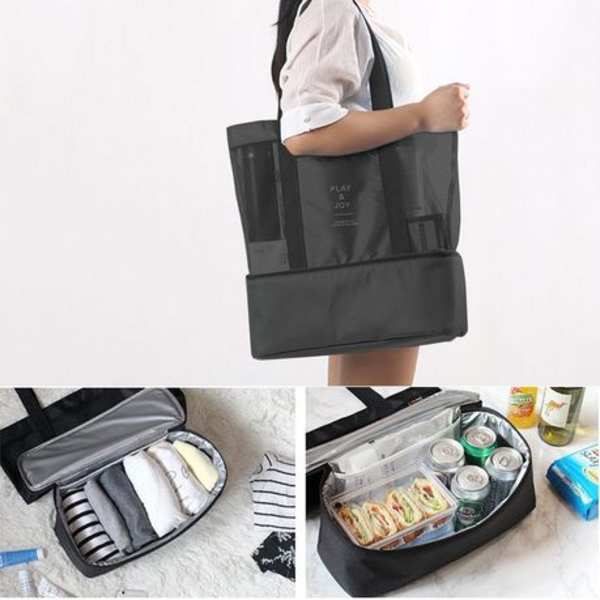 Mesh Beach Bag with Detachable Insulated Cooler