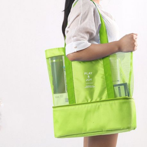 Mesh Beach Bag with Detachable Insulated Cooler - Green - Image 3