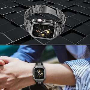 LOBO Stainless Steel Strap with Integrated Case for Apple Watch 45/44mm - Silver - Image 2