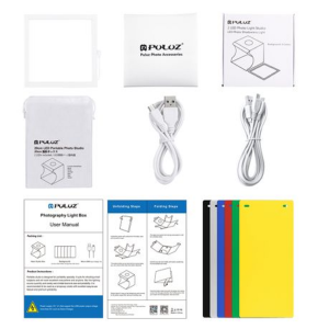 Puluz 20cm Folding Photo Box with Shadowless LED Floor & 6 Color Backdrops - Image 3