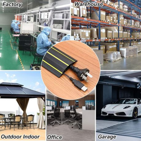 Heavy Duty 3m PVC Cable Floor Cover - 3 Channels with Yellow Safety Lines - Image 6