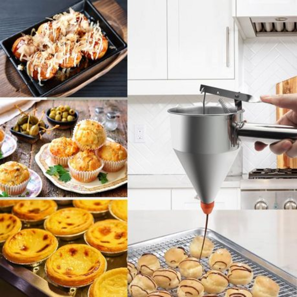 Stainless Steel Batter Dispenser (1200ml/40oz) with Stand & 4 Nozzles