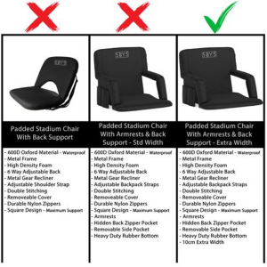 5by5 Padded Stadium Chair With Armrests & Back Support - Extra Width - Image 2