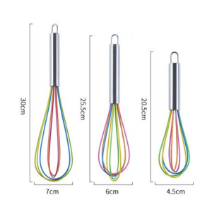 3 Piece Stainless Steel and Silicone Whisk Set - Rainbow - Image 3