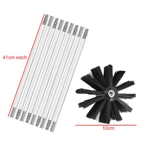 Chimney & Flue Cleaning Kit - 9-Rod Flexible Brush Set (3.69 m Reach)