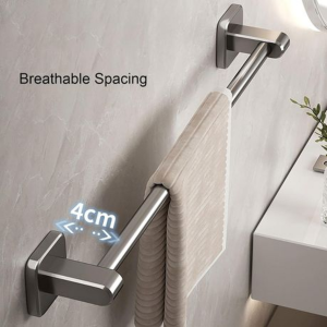 40cm Towel Rail with Strong Adhesive Tabs - No Drill - Dark Grey - Image 2