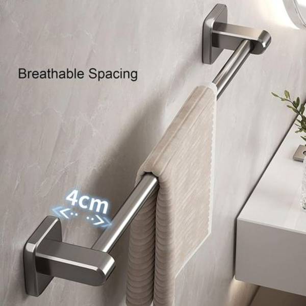 40cm Towel Rail with Strong Adhesive Tabs - No Drill - Dark Grey