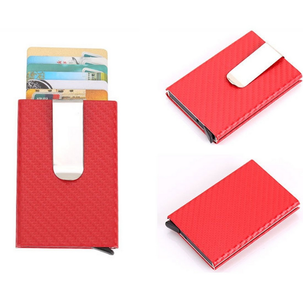T4U Pop-Up Card Holder with RFID Protection - Red Carbon Finish