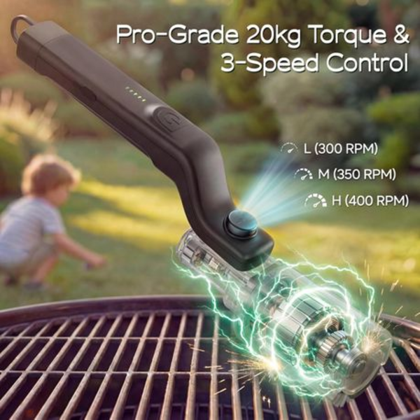 Electric BBQ Grill Brush Cleaner - 3-Speed - 20kg Torque USB-C Rechargeable