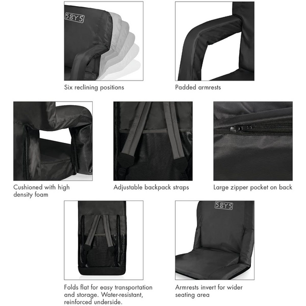 5by5 Padded Stadium Chair With Armrests & Back Support - Standard Width