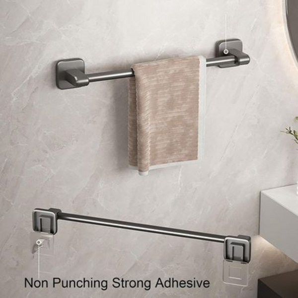 40cm Towel Rail with Strong Adhesive Tabs - No Drill - Dark Grey