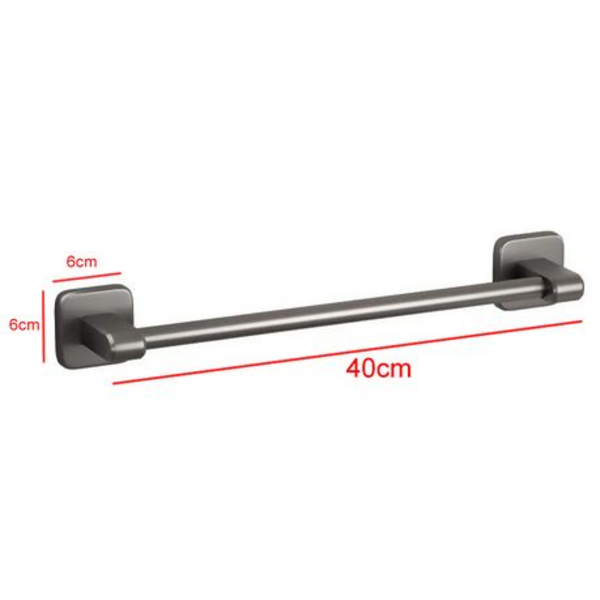 40cm Towel Rail with Strong Adhesive Tabs - No Drill - Dark Grey