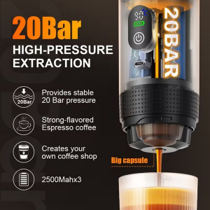 Portable 3-in-1 Espresso Maker 20 Bar - Hot/Cold, USB-C (Grey) - Image 4