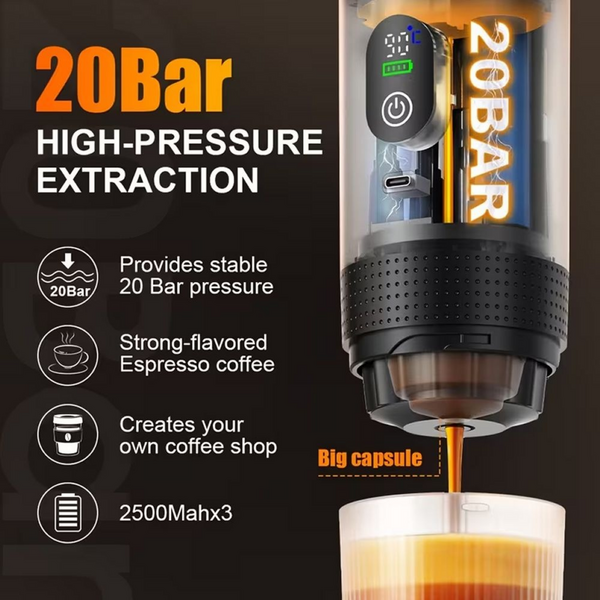 Portable 3-in-1 Espresso Maker 20 Bar - Hot/Cold, USB-C (Grey)