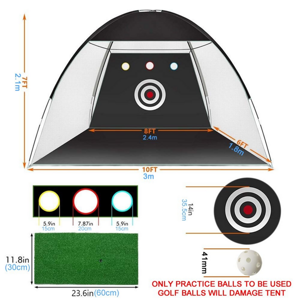 3m x 2.1m Golf Practice Tent/Net Combo with Practice Balls