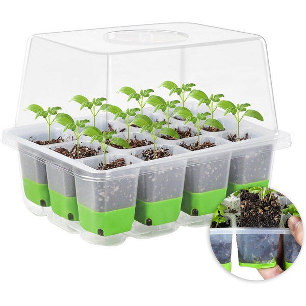 4 Pack Seed Starter Tray Kit with Silicone Bottoms & Humidity Control Vents