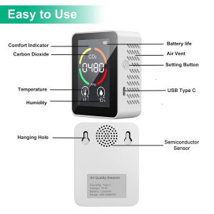 3-in-1 Rechargeable Air Quality Monitor With Semiconductor CO2 sensor-White - Image 2