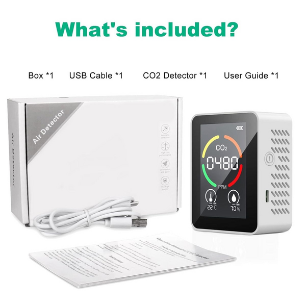 3-in-1 Rechargeable Air Quality Monitor With Semiconductor CO2 sensor-White