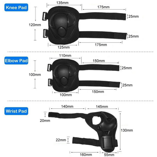 6 Piece Knee - Elbow & Wrist Guard Set for Children - 2-7yrs - 15-35kg