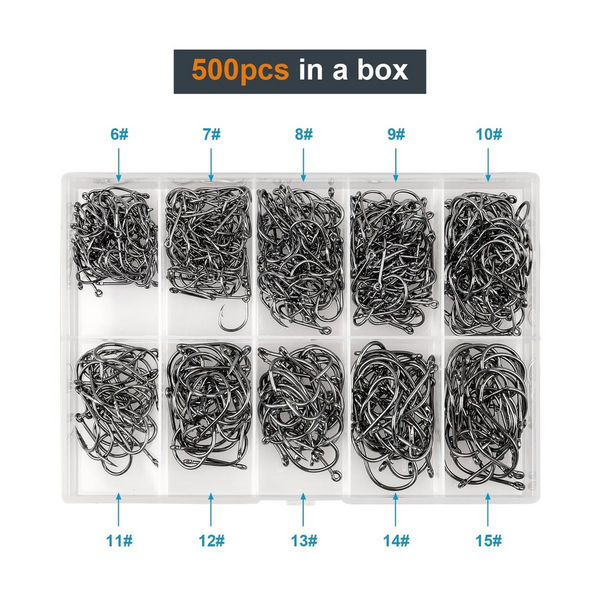 500pcs Fishing Hooks with 200pcs Barrel Snap Swivels