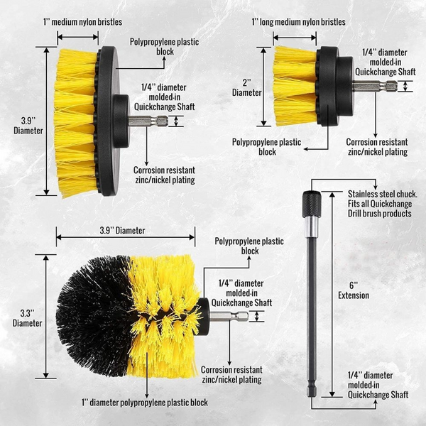 4-in-1 Drill Brush Attachment Set for Bathroom Tub Tile Kitchen & Car